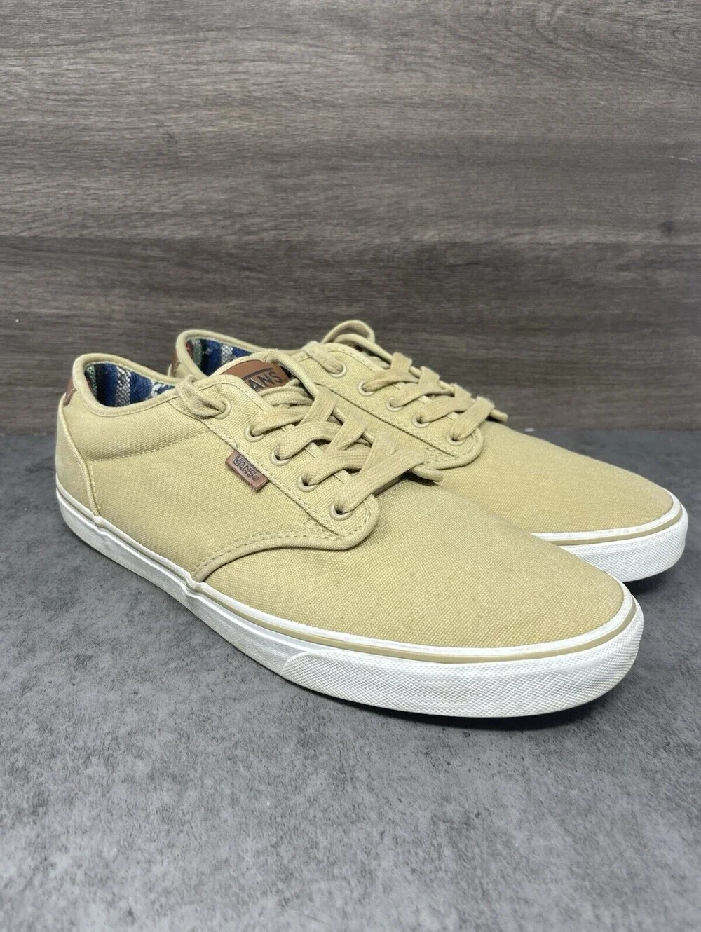 Vans Atwood Deluxe Sneakers Mens Size 13 Khaki Brown Tan White Low Top